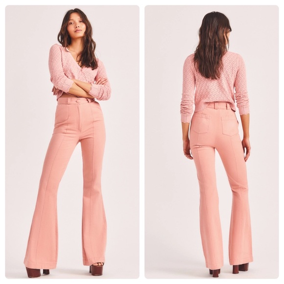LoveShackFancy Meyerson Flared Pants Tuscany Pink Size 4 NWT - Picture 1 of 10